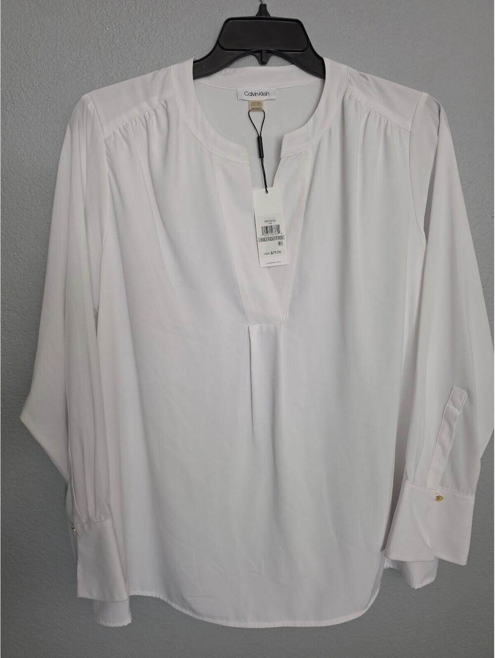 Calvin Klein Women's White Long Sleeve Blouse 1X